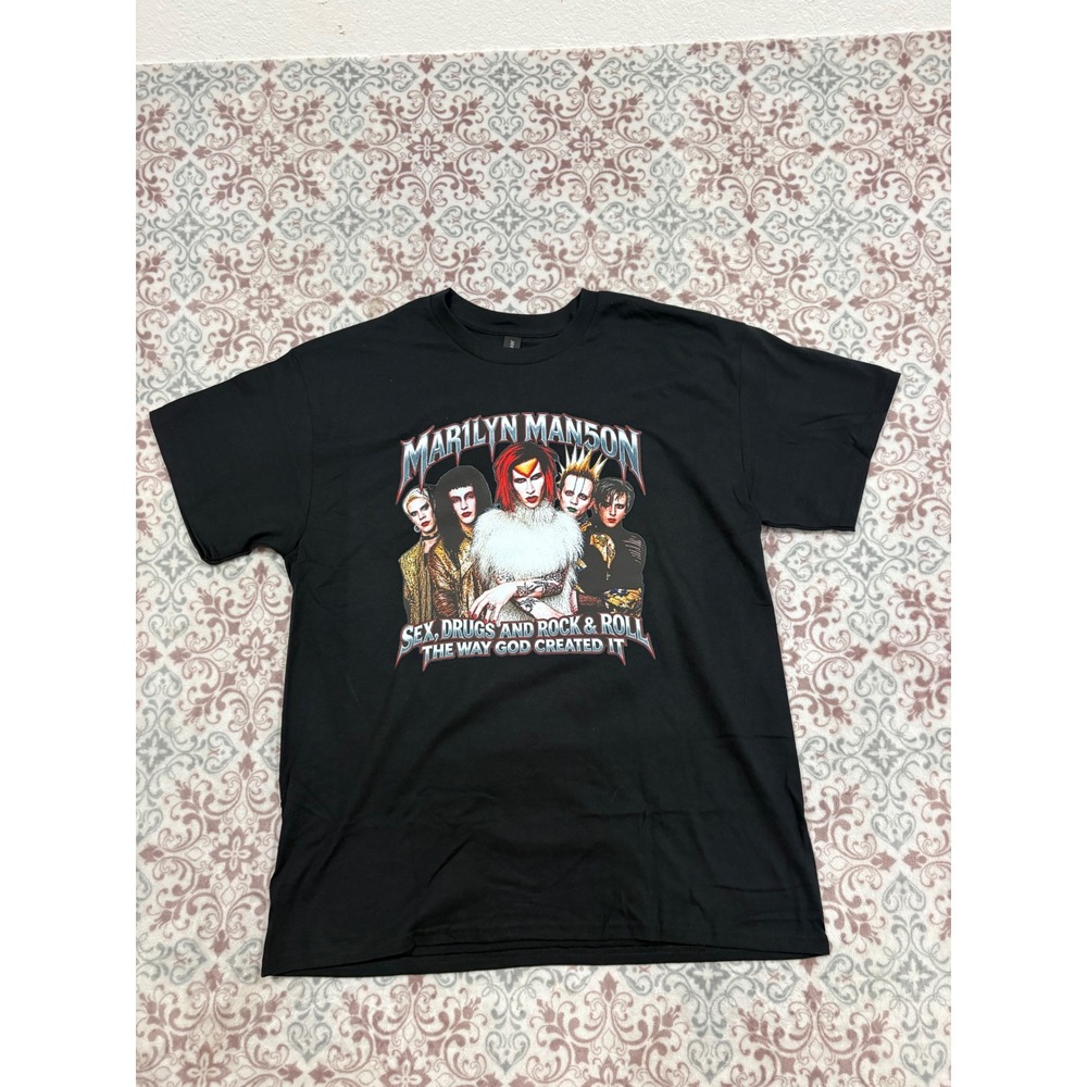 Marilyn Manson Sex Drugs Rock & Roll Black T-Shirt Mens Large Gildan Cotton